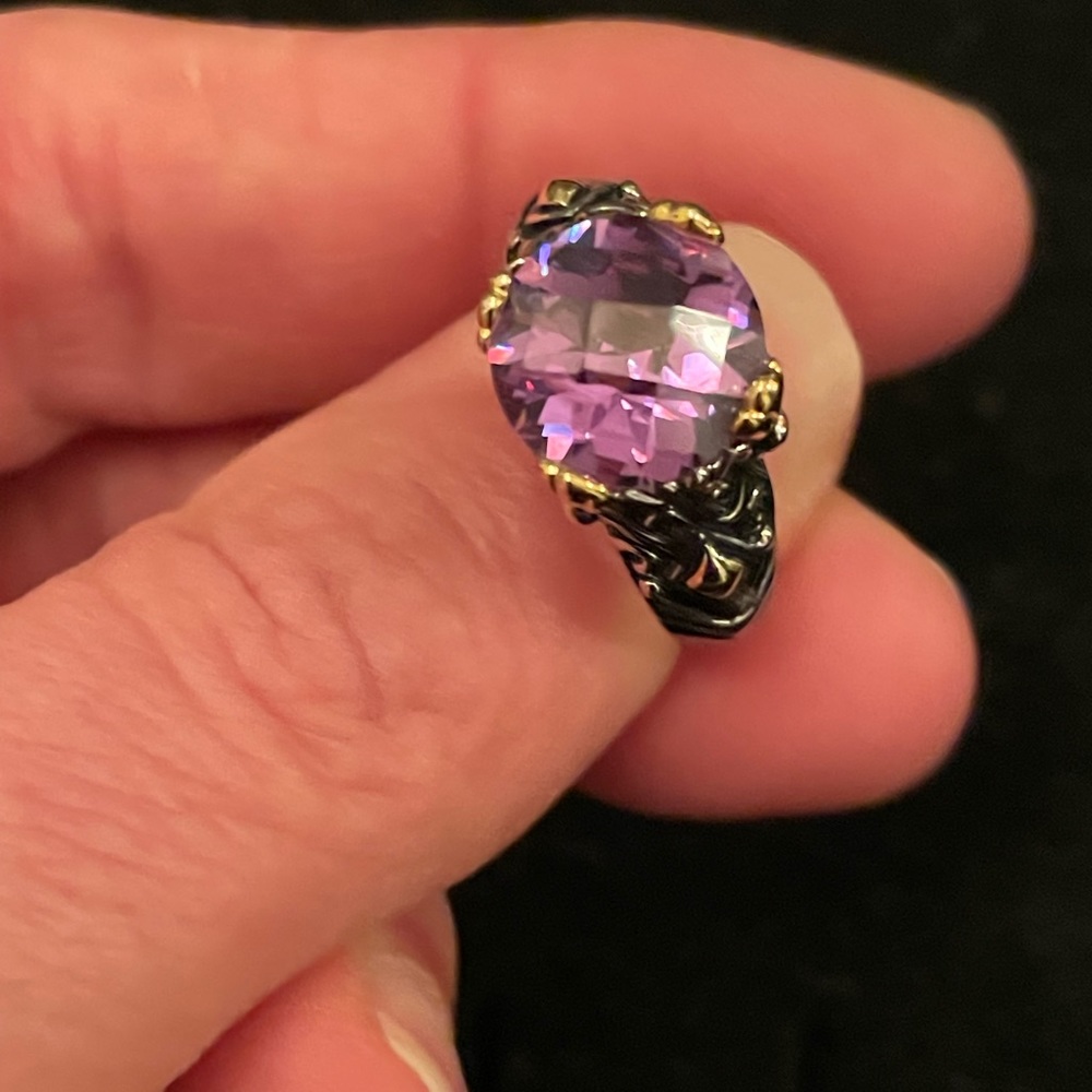 Solid Sterling Silver Size 7 Two-Tone Gold And Si… - image 8